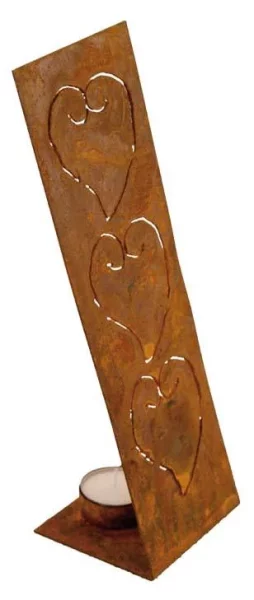 Teelichthalter 3 Herzen 20 cm Edelrost